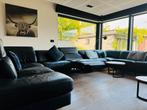 Zwarte lederen U zithoek groot, Huis en Inrichting, Ophalen, Gebruikt, Leer, Modern