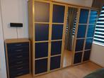 Complete slaapkamerinrichting in dezelfde stijl, Ophalen, Gebruikt, Tweepersoons, Hout, combi blauw+grenen