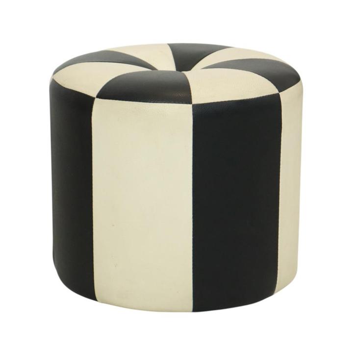 Ronde Vintage Poef Zwart Wit Tweekleurig Skai Sixties, Huis en Inrichting, Zetels | Voetbanken en poefs, Gebruikt, Minder dan 50 cm