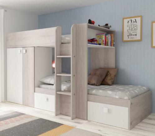Lit superposé avec armoires et tiroirs, Kinderen en Baby's, Kinderkamer | Stapelbedden en Hoogslapers, Gebruikt, Stapelbed, Ophalen