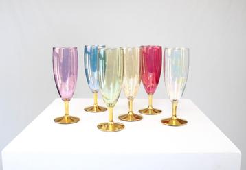 6 verres à Champagne vintage colorées