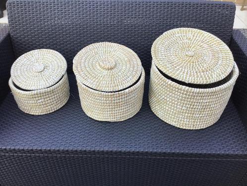 set opbergmanden met deksel, Huis en Inrichting, Woonaccessoires | Schalen en Manden, Nieuw, Mand, Rond, Riet, Ophalen