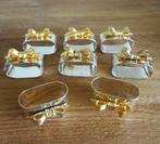 8 verzilverde servetringen met goudkleurige strik, als nieuw, Huis en Inrichting, Keuken | Servies, Overige materialen, Overige typen