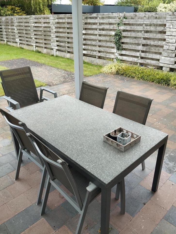 Mooie terrastafel + 6 stoelen., Huis en Inrichting, Tafels | Statafels, Zo goed als nieuw, Ophalen