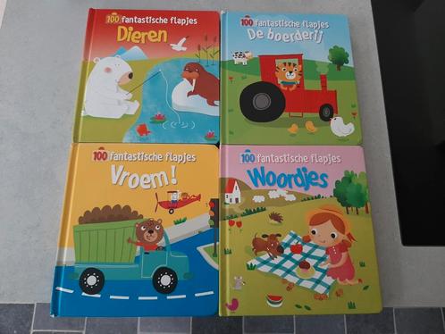 100 fantastische flapjes (o.a. boerderij) 4 flapjesboeken, Livres, Livres pour enfants | 0 an et plus, Utilisé, Livre à déplier, à toucher ou à découvrir