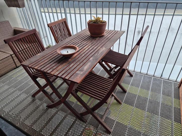 Teak tuintafels en -stoelen, Tuin en Terras, Tuintafels, Gebruikt, Vierkant, Hout, Ophalen