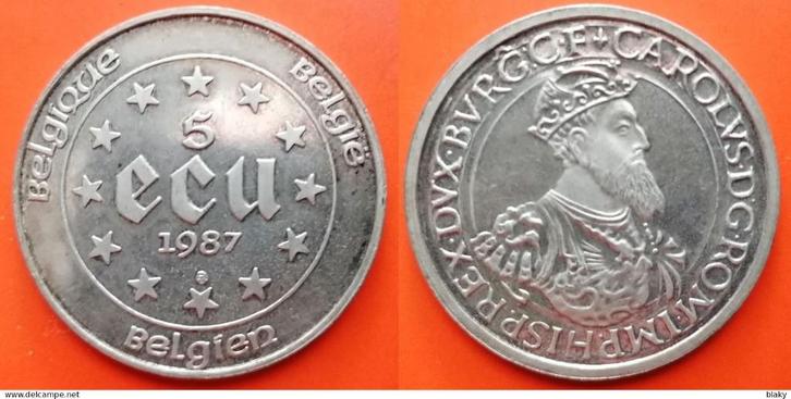 1987 - 5 ECU - KAREL V, Postzegels en Munten, Munten | België, Zilver, Zilver, Verzenden