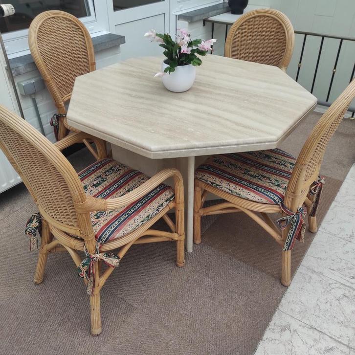 Travertintafel, Huis en Inrichting, Tafels | Eettafels, Zo goed als nieuw, Vijf personen of meer, Overige vormen, Overige materialen