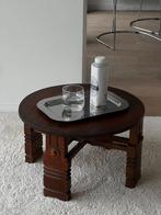 Vintage brutalistisch rond houten bijzettafel salontafel, Ophalen, Zo goed als nieuw, Rond