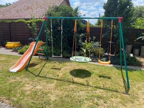 Vrijstaande Schommel Metaal Trio Met Glijbaan, Kinderen en Baby's, Speelgoed | Buiten | Speeltoestellen, Gebruikt, Glijbaan, Schommel
