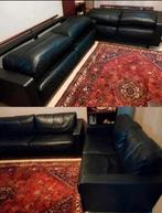 2 Canapés GYFORM 3P+2P Design ? Luxe ? Cuir Noir Très Épais, Ophalen, Gebruikt, Hout
