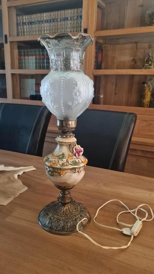 Antieke Italiaanse lamp, porcelein, glas en metaal, Antiek en Kunst, Antiek | Verlichting, Ophalen of Verzenden