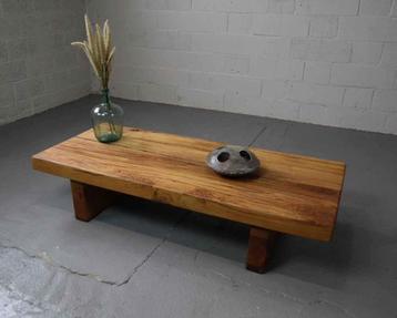 Brutalist solid oak Wabi Sabi coffee table, 1970's.