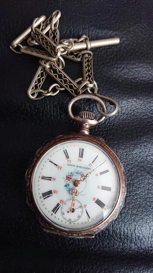 Mooie Union horlogere volledige zilveren 800  circa 1920, Handtassen en Accessoires, Horloges | Antiek, Zakhorloge, Overige merken