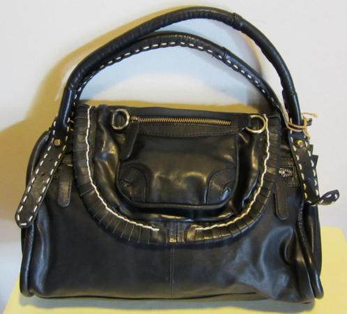 Italiaanse leren schoudertas wit stiksel Baccini 376, Handtassen en Accessoires, Tassen | Damestassen, Nieuw, Handtas, Zwart, Ophalen of Verzenden