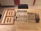 Te koop houten bestekbak + bestek, Huis en Inrichting, Ophalen of Verzenden, Zo goed als nieuw, Bestekset, Inox of Chroom