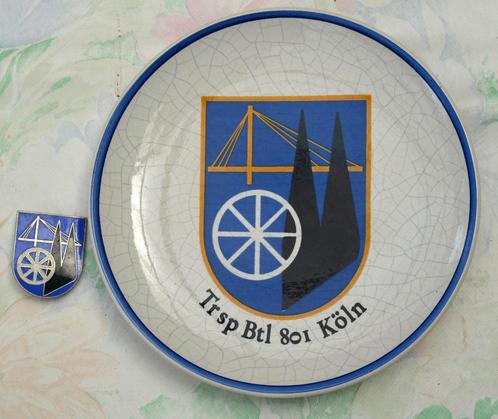 Bord, schaaltje + Borsthanger Trsp Btl 801 Koln (Keulen), Verzamelen, Militaria | Algemeen, Landmacht, Embleem of Badge, Ophalen of Verzenden