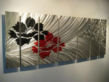 " Metal 2 Flowers " prachtig Aluminium 7 luik Metal Art