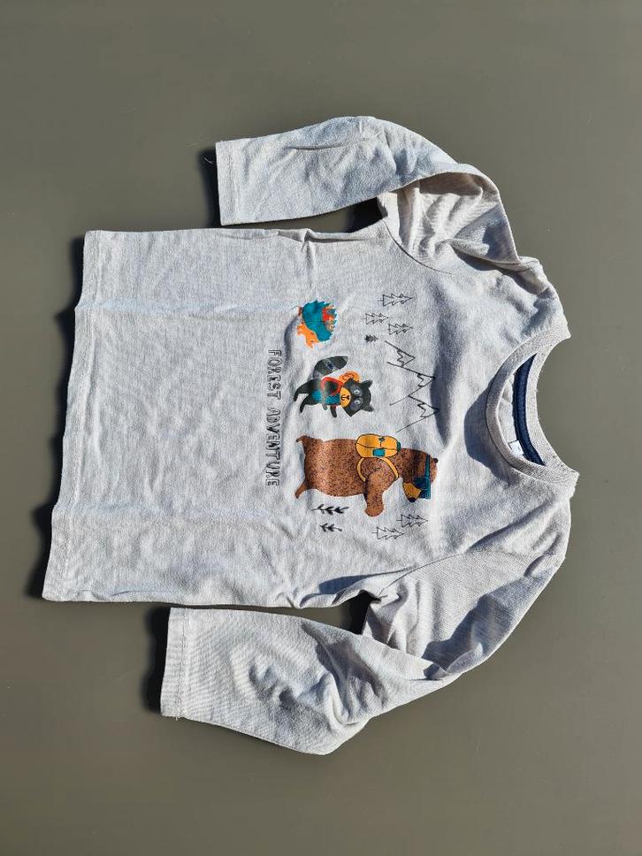 witte longsleef, t-shirt met beer, wasbeer en egel, CA, 98, Kinderen en Baby's, Kinderkleding | Maat 98, Zo goed als nieuw, Ophalen of Verzenden