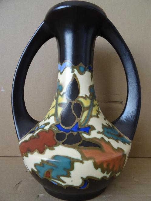 Elegante vintage vaas plateel vaas Bergen Belgique 26cm 1960, Huis en Inrichting, Woonaccessoires | Vazen, Zo goed als nieuw, Overige kleuren