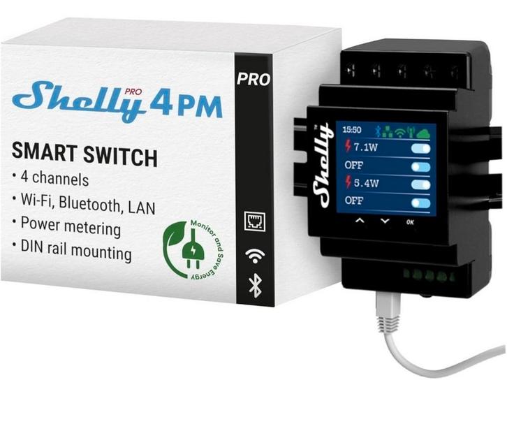 Shelly Pro 4PM, Interrupteur connecté sur rail DIN, W-Fi,..., Doe-het-zelf en Bouw, Meetapparatuur, Zo goed als nieuw, Afstand