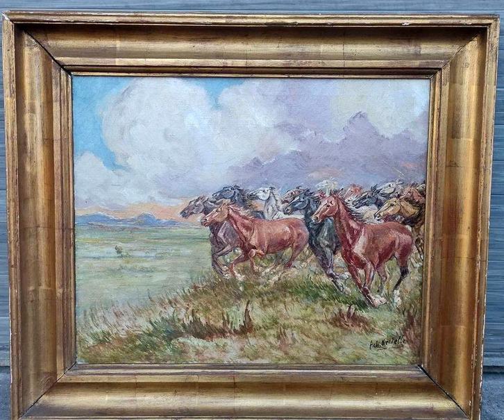 Huile sur toile chevaux signe Achille kettelle, Antiquités & Art, Art | Peinture | Classique, Enlèvement ou Envoi