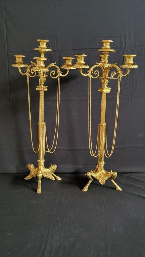 (13) Franse bronzen kandelaars in Impire-stijl, circa 1870, Antiek en Kunst, Antiek | Kandelaars, Koper of Brons, Ophalen of Verzenden
