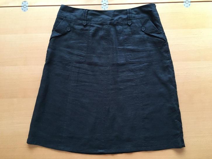 Zwarte halflange linnen rok - maat 48, Kleding | Dames, Rokken, Gedragen, Maat 46/48 (XL) of groter, Zwart, Onder de knie, Ophalen of Verzenden