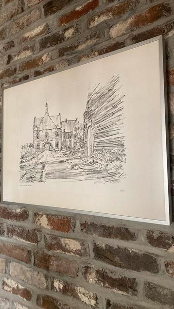 Pentekening Hasselt “Abdij Herkenrode-“gekaderd beschikbaar voor biedingen