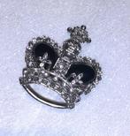 broche kroon zilver met strass en zwarte stenen, Nieuw, Met strass, Overige materialen, 4 tot 7 cm