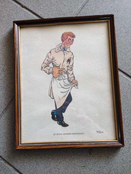 1960 : Spotprent van m. Gros, Antiek en Kunst, Kunst | Litho's en Zeefdrukken, Ophalen of Verzenden