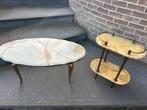 Antieke salontafel marmer en bijzettafeltje marmer en koper, Antiek en Kunst, Ophalen of Verzenden