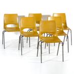 6 chaises design vintage empilables jaune ocre des années 60, Jaune, Enlèvement ou Envoi