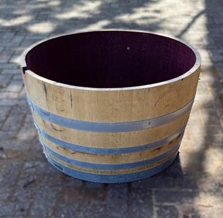 Groot half wijnvat 200L vat - Eikenhout - Bloembak - Vijver, Tuin en Terras, Bloembakken en Plantenbakken, Nieuw, Hout, Binnen
