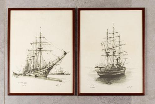 3 litho's van zeilschepen door Miel Baert, Antiek en Kunst, Kunst | Litho's en Zeefdrukken, Ophalen