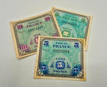 US WWII French Invasion Currency 2, 5 & 10 Francs D-Day 1944 beschikbaar voor biedingen