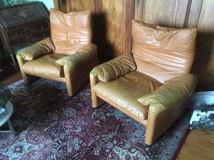 2 lederen zetels Cassina, Huis en Inrichting, Zetels | Zetels, Gebruikt, Rechte bank, Eenpersoons, Minder dan 150 cm, 75 tot 100 cm