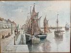 AQUAREL  ZICHT OOSTENDE - E. Van Vreckom 1913, Antiek en Kunst, Ophalen