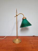 Art Deco bureaulamp in messing en groene conische opaline, Antiek en Kunst, Ophalen of Verzenden