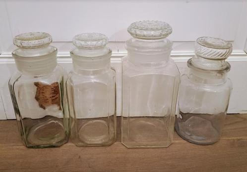 4 antieke snoeppotten in glas, Beukers en Rijneke, snoep, Antiek en Kunst, Curiosa en Brocante, Ophalen of Verzenden