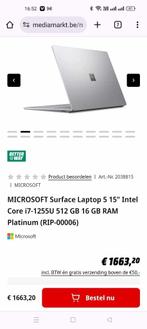 MICROSOFT Surface Laptop 5 15 intel core i7 512 gb 16 gb ram, Computers en Software, Windows Laptops, Nieuw, 16 GB, Intel i7-processor