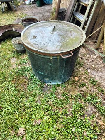 Lot zinken kuipen en koperen wasketel, Enlèvement, Comme neuf
