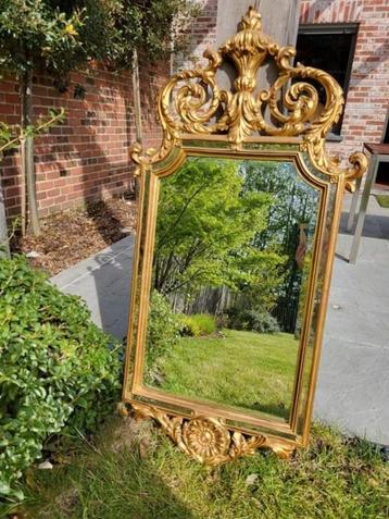Miroir mural ancien en métal doré, grand miroir en parfait é
