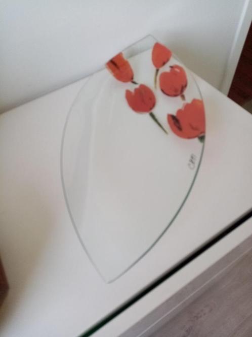 Schaal in glas met tulpen " Can ", Antiek en Kunst, Curiosa en Brocante, Ophalen