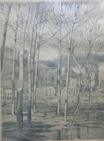 FRANCOIS MARECHAL / LES PEUPLIERS / ZW-W ETS / 53x37cm KADER, Antiek en Kunst, Ophalen of Verzenden