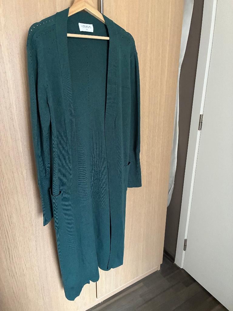 Four Roses lang donkergroen (open) vest maat 38, Kleding | Dames, Zo goed als nieuw, Four Roses, Groen, Ophalen