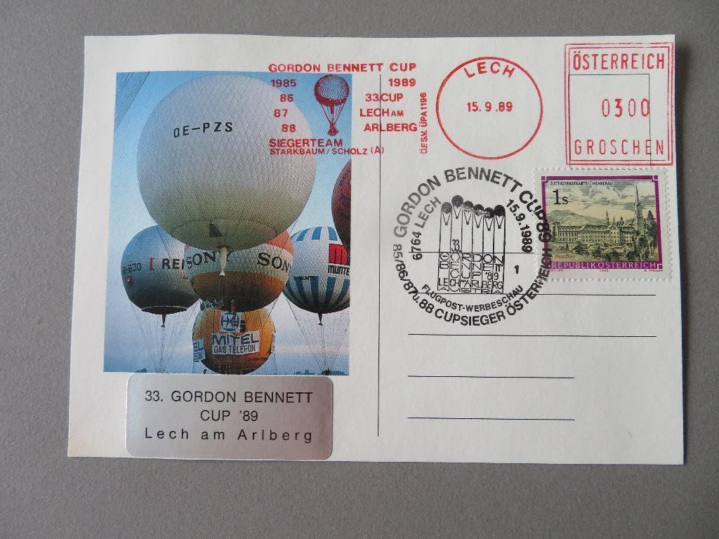 1989 FDC Gordon Bennett Cup flugpost ballonvaren, Timbres & Monnaies, Timbres | Enveloppes premier jour, Enlèvement ou Envoi, Non décrit