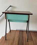 Vintage schoolbankje / opbergtafel – mid century – mintgroen, Huis en Inrichting, Ophalen, Gebruikt, Bureau