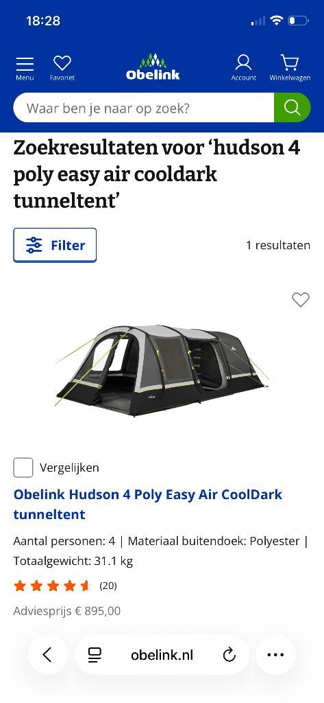 Tente tunnel de marque hollandaise OBELINK, Caravanes & Camping, Tentes, jusqu'à 4, Comme neuf, Enlèvement