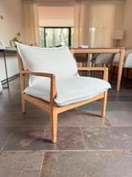 Fauteuil en chêne avec placage et tissu en lin de coton, Moins de 75 cm, Scandinavisch, Comme neuf, Enlèvement